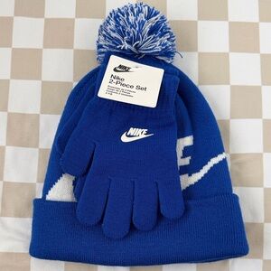 Nike Kids Royal Blue Pom Beanie and Glove Set